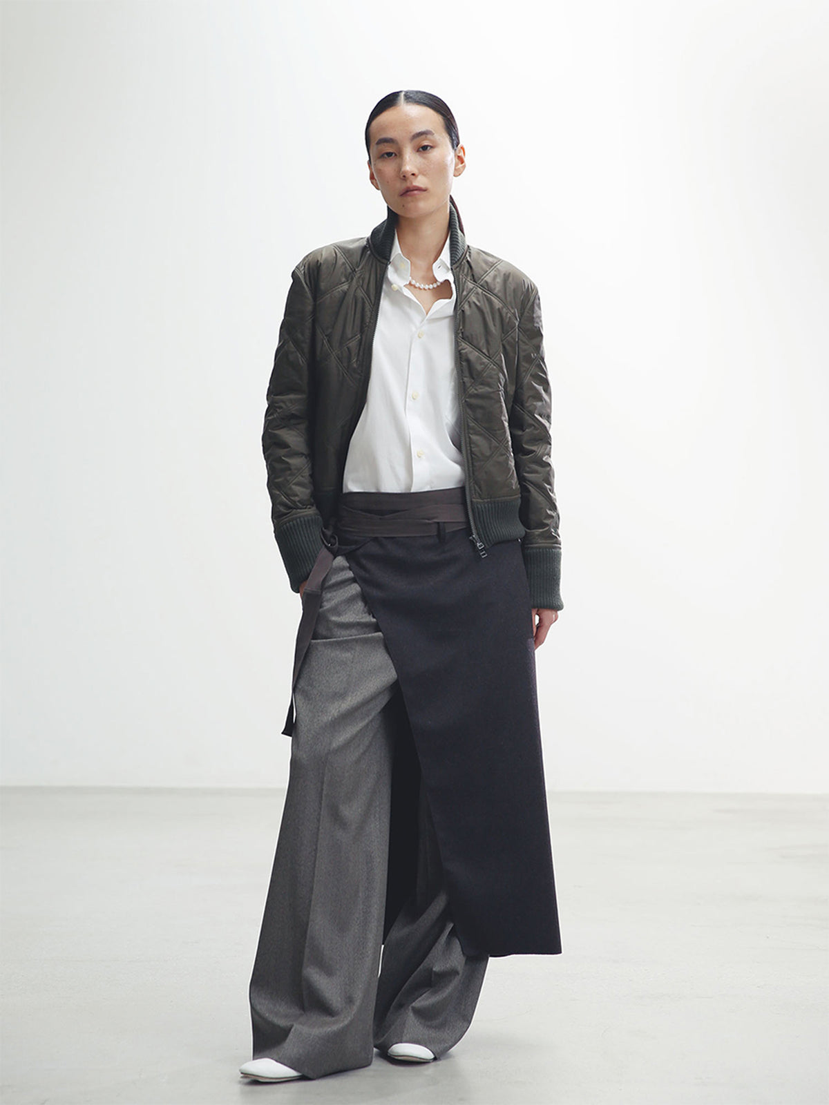 WIDE TUCK PANTS HERRINGBONE