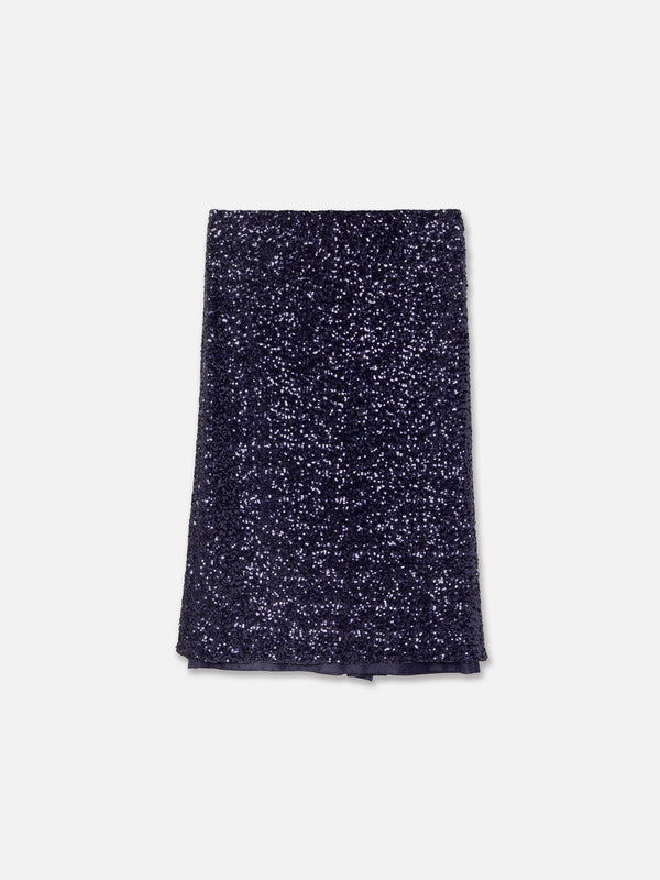 JUPE DROITE TAILLE BASSE À PAILLETTES